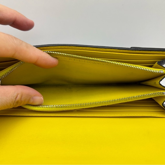 Authenticated Celine Black Flap Long Wallet, Double Snap, Yellow Interior - Picture 9 of 13